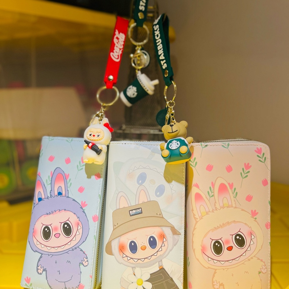 Wallet Set - Blue, White, Pink more 3 keychain cute